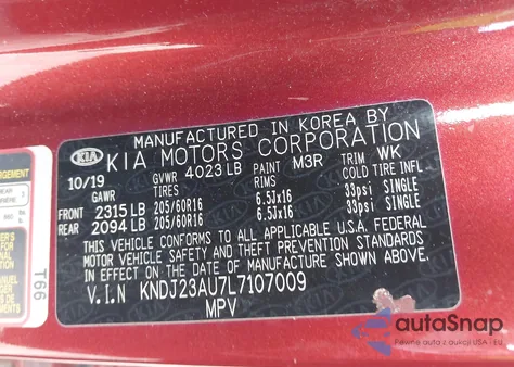 2020 Kia Soul Lx из США, поврежденный, VIN KNDJ23AU7L7107009